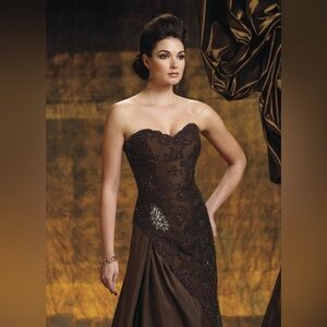 Elegant Strapless Brown Evening Dress